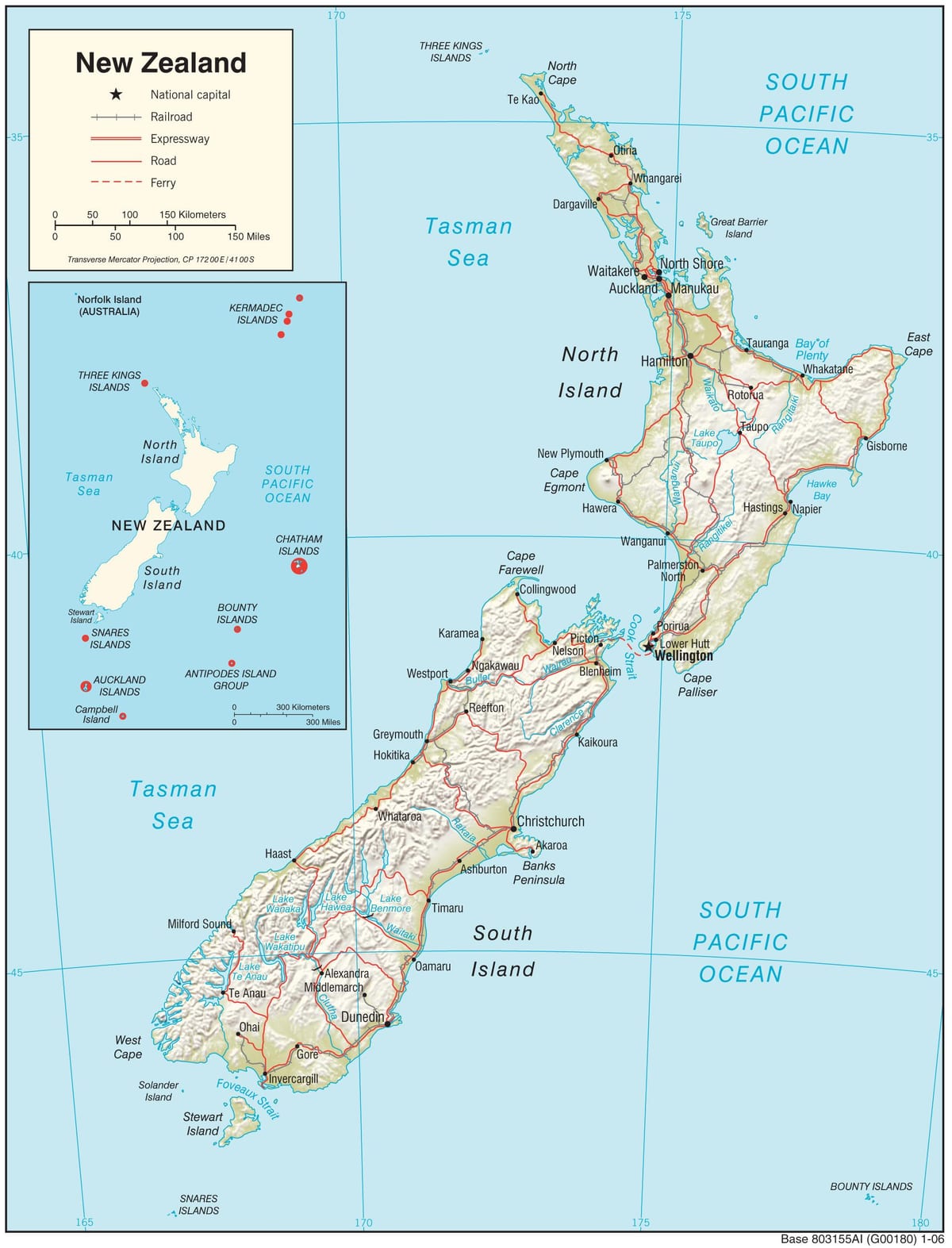 Kat jeyografik nan new zeland nò zile a ak distans