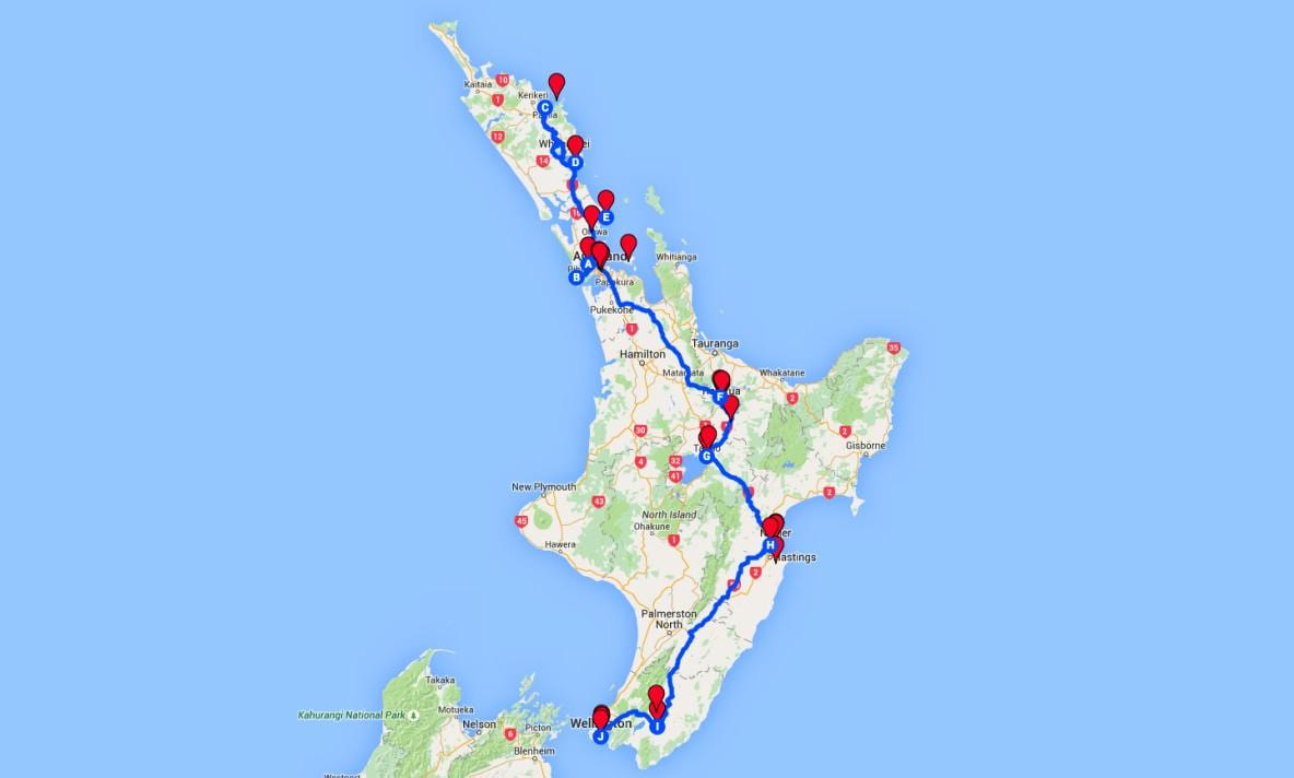 kondwi kat jeyografik la nan north island new zeland