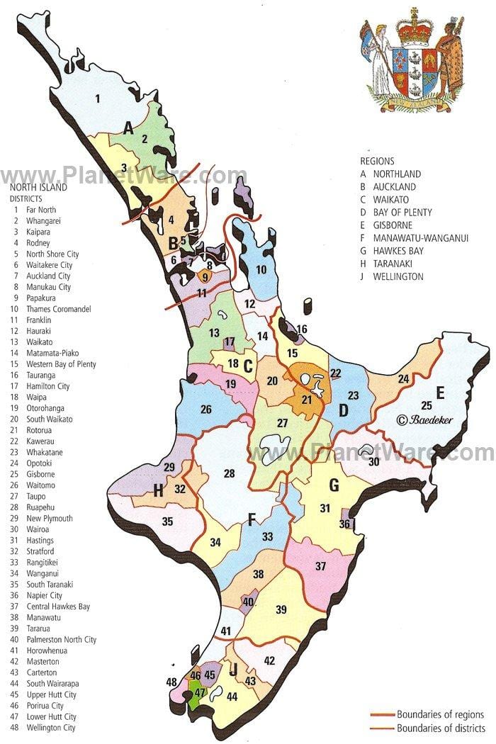 kat jeyografik nan new zeland nò zile a rejyon yo ak distri
