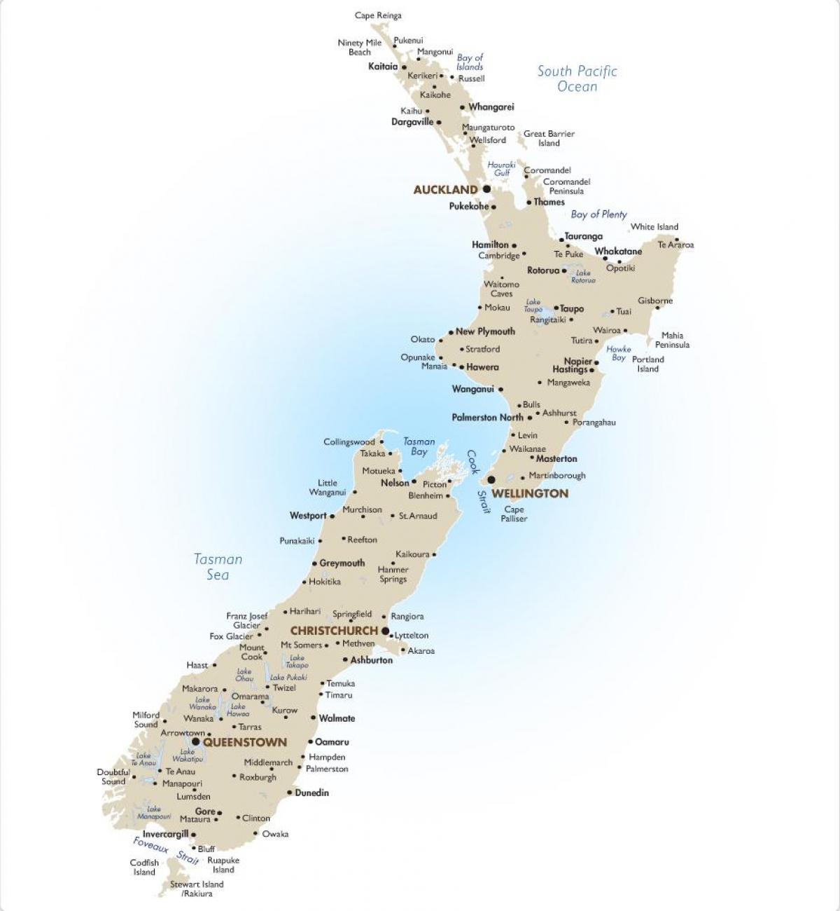 kat jeyografik nan new zeland ak pi gwo lavil yo