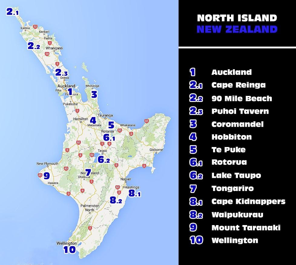 Kat jeyografik nan new zeland nò zile a atraksyon