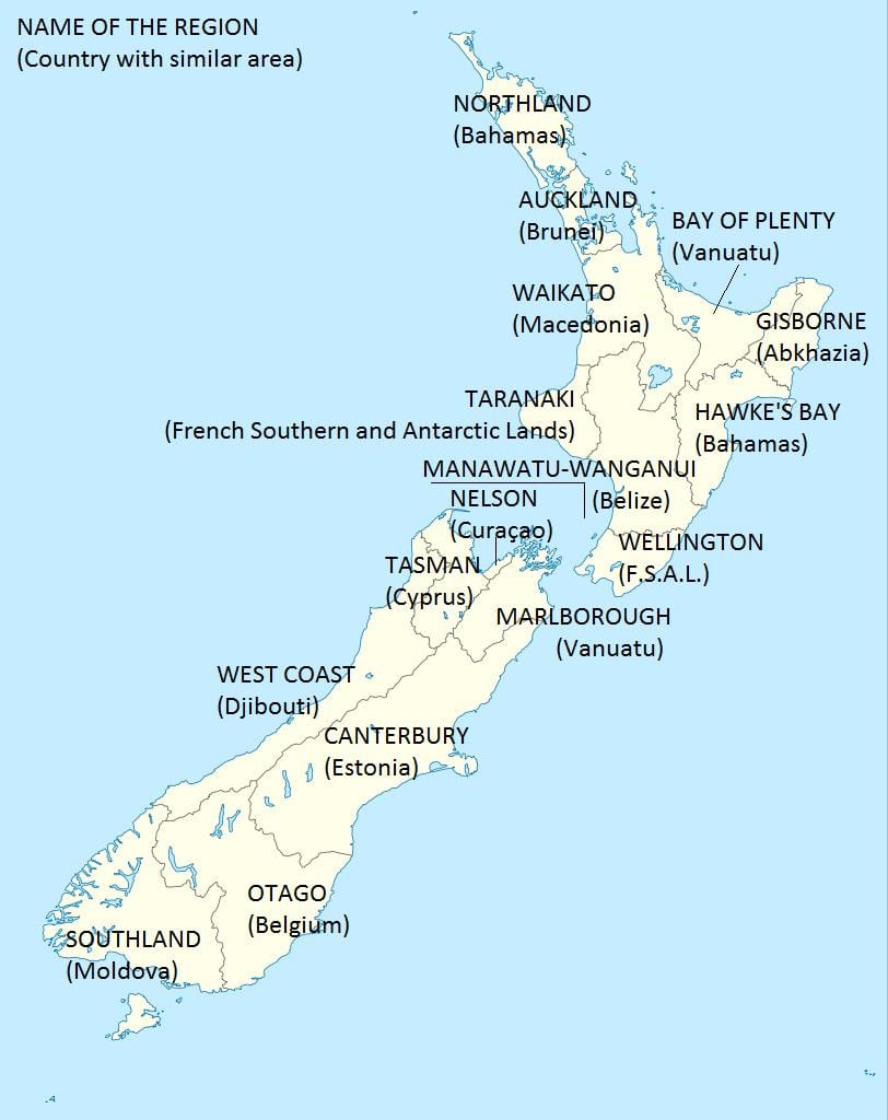 kat jeyografik nan new zeland ak peyi nan vwazinaj yo