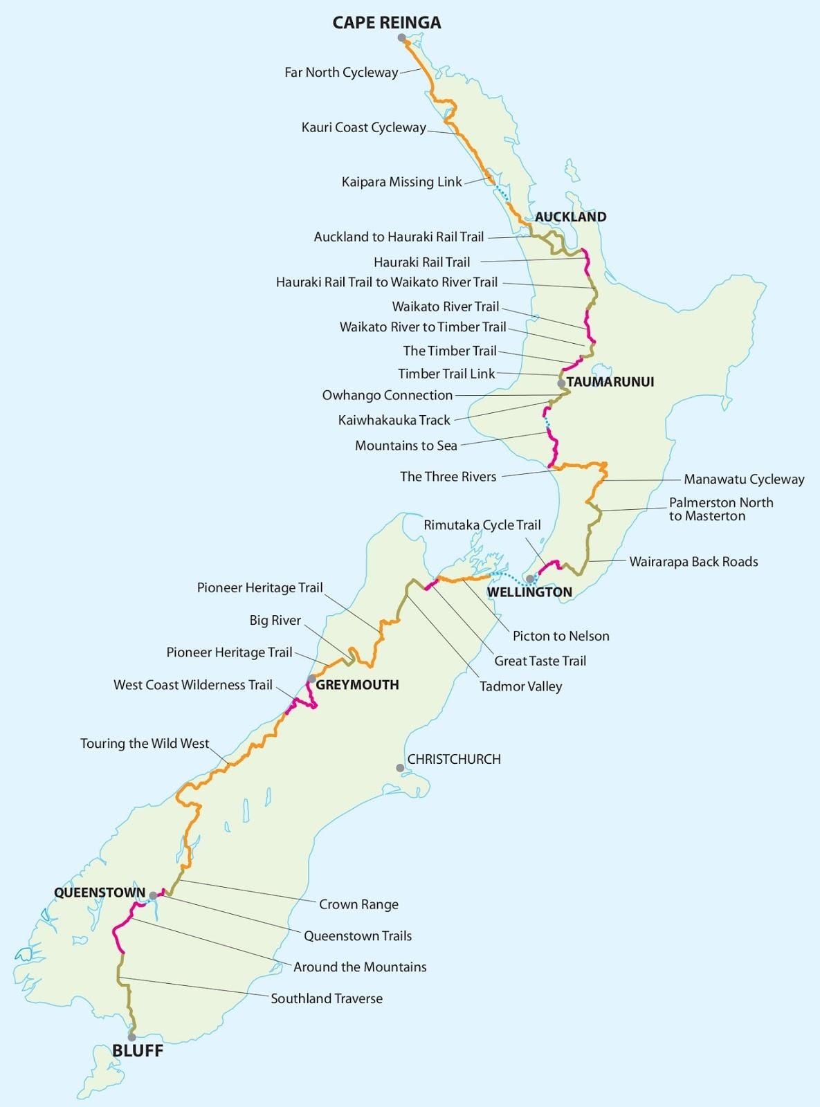 Kat jeyografik nan new zeland bisiklèt trail