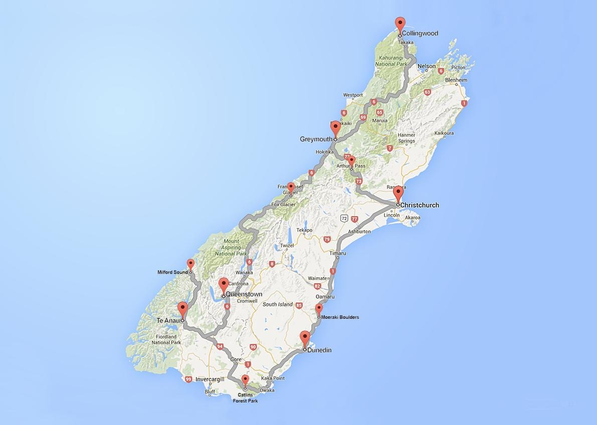 detaye kat wout nan sid zile a nan new zeland