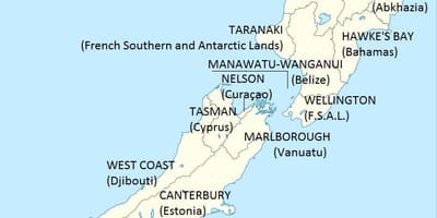 Kat jeyografik nan new zeland ak peyi nan vwazinaj yo
