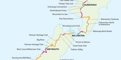 Kat jeyografik nan new zeland bisiklèt trail
